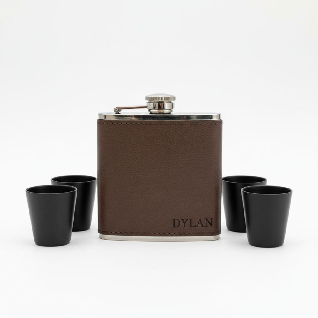 Leather Flask Gift Set
