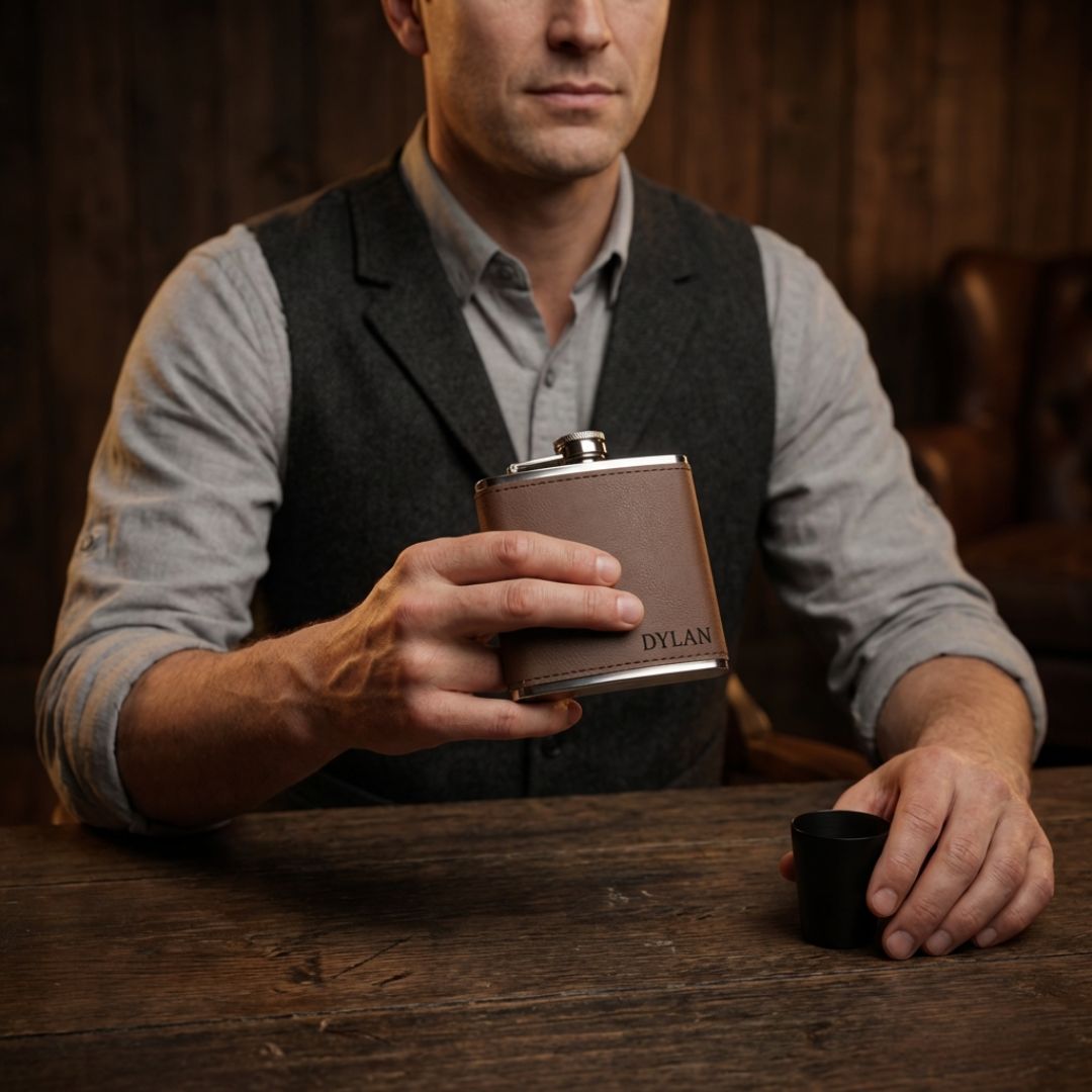 Leather Flask Gift Set