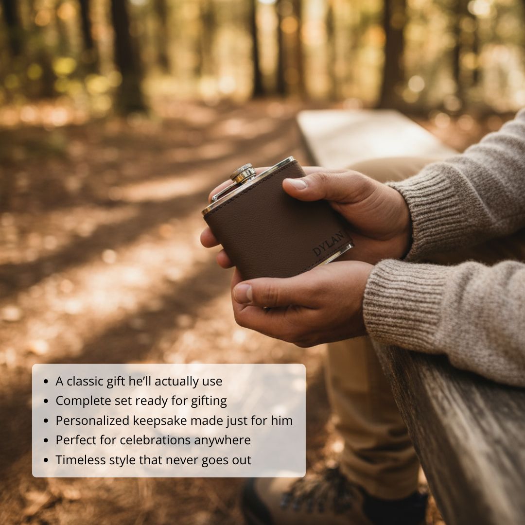 Leather Flask Gift Set