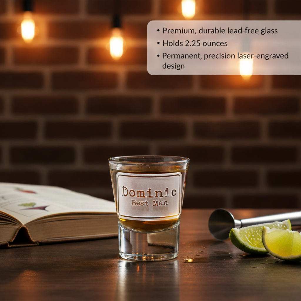 Modern Man personalized shot glass with sand-carved modern engraving