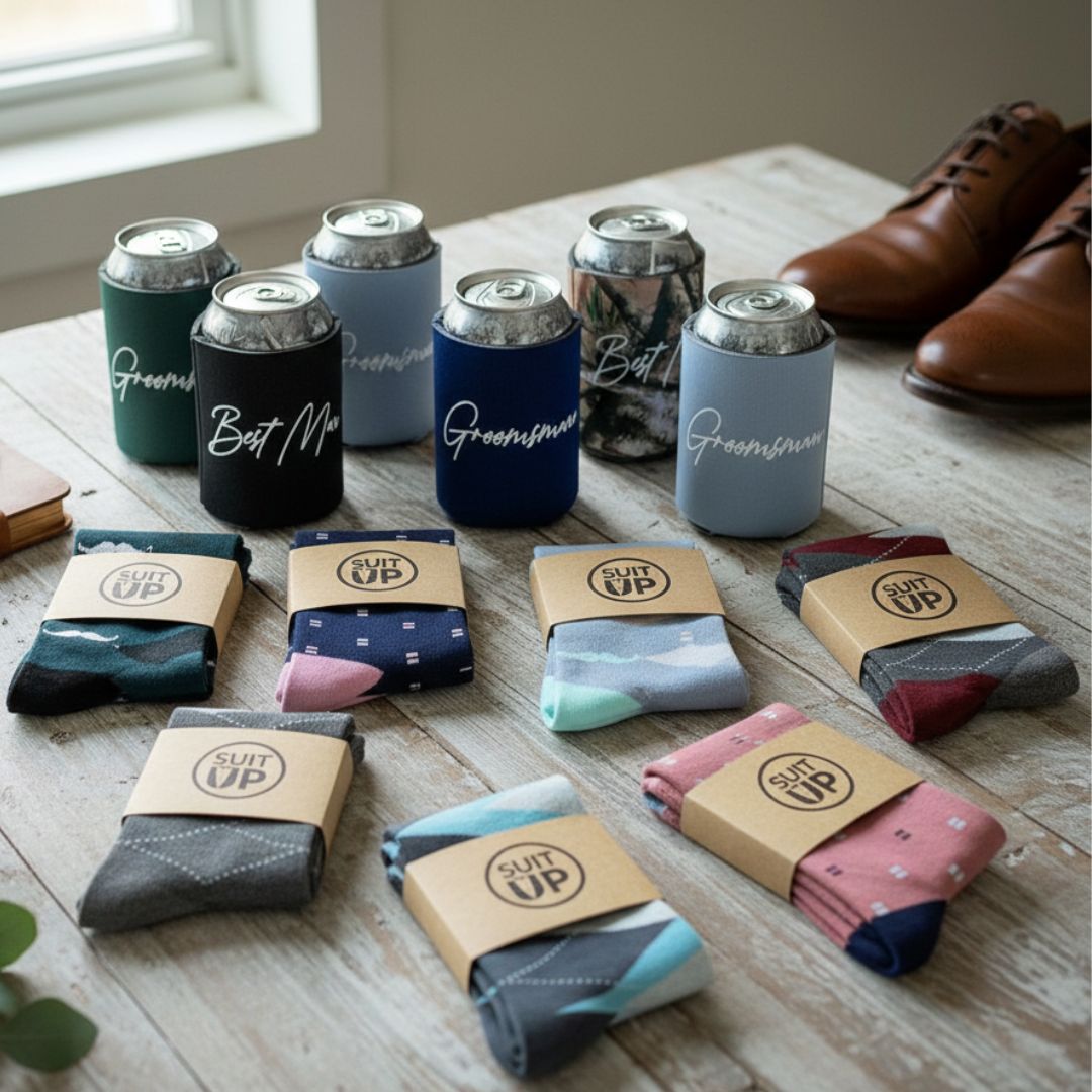 Groomsman Socks & Can Cooler Set