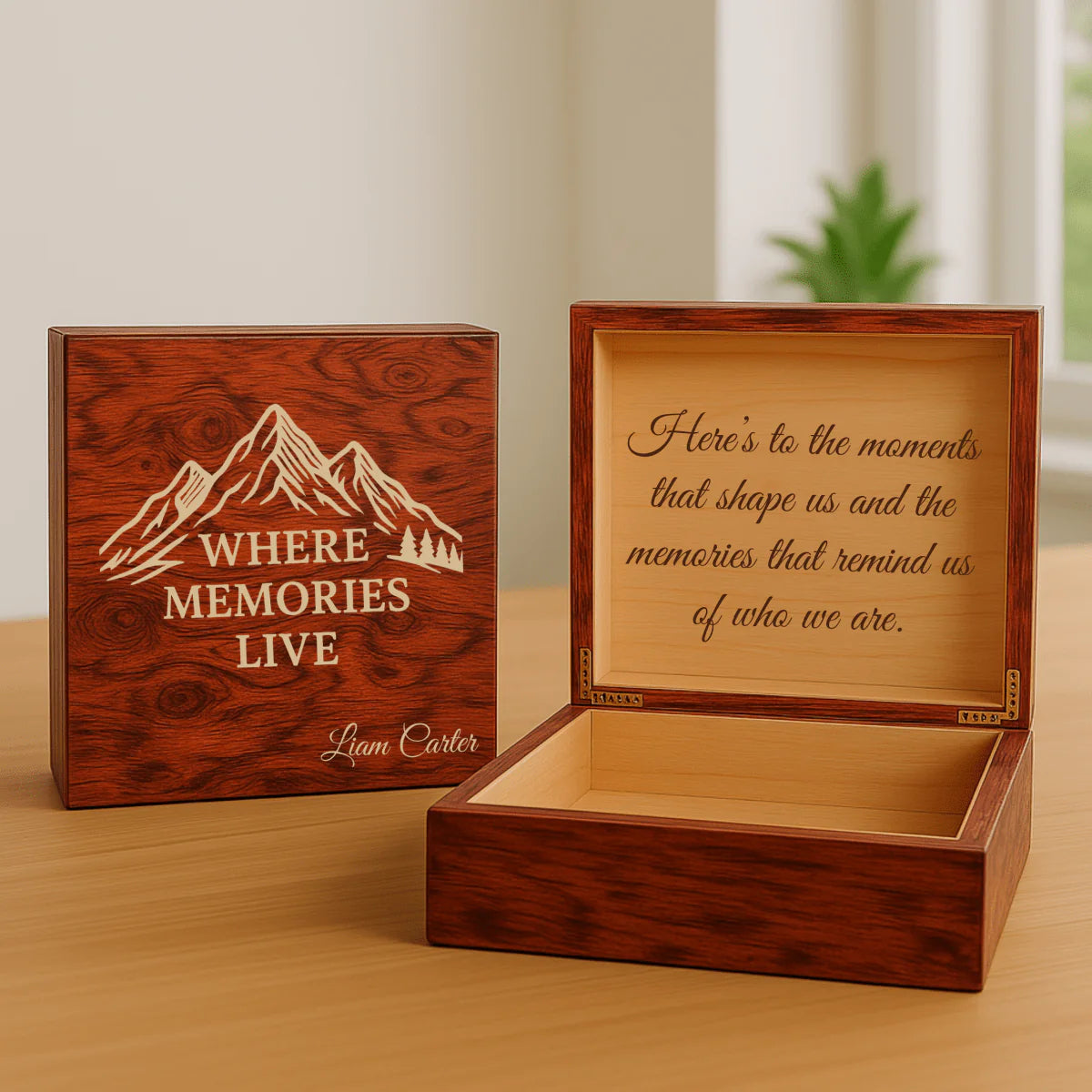 Wooden Memory Keepsake Box with Custom Engraving – Personalized Gift for Men