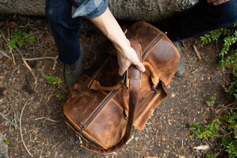 Unique Personalized Top Grain Leather Weekender Duffel Customized Duffle Bag Gifts for Men by Groovy Guy