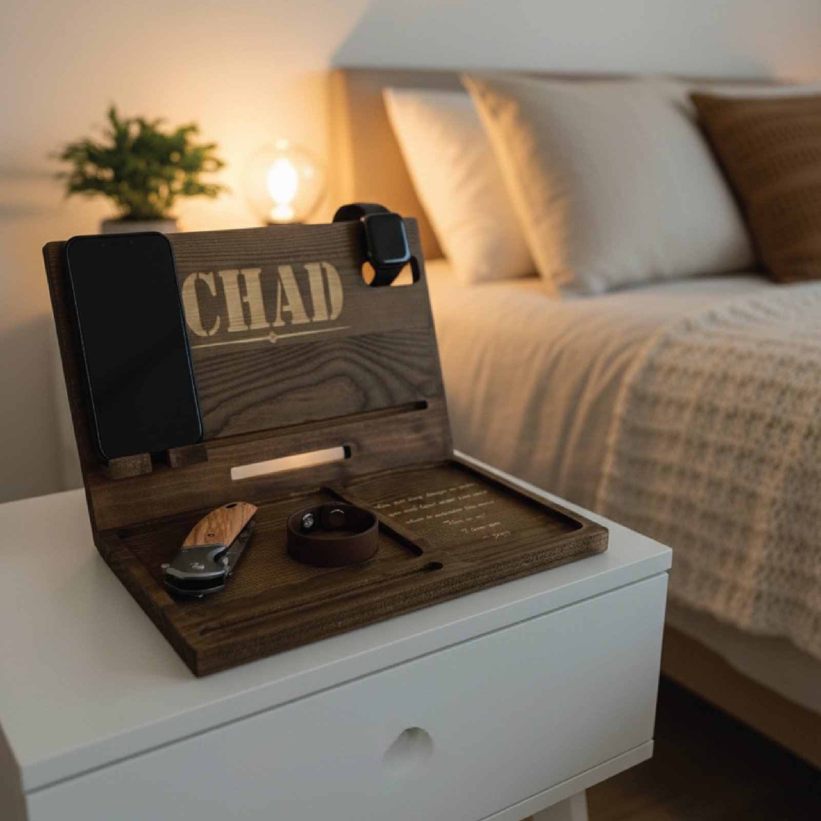Nightstand Organizer with Custom Message