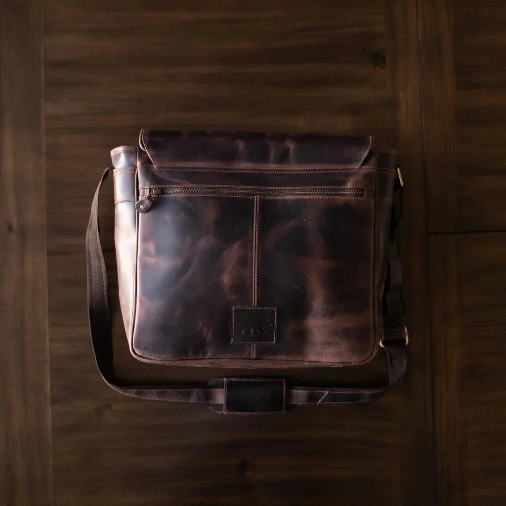 Unique Personalized Rugged Leather Messenger Bag Customized Messenger Bag Gifts for Men by Groovy Guy