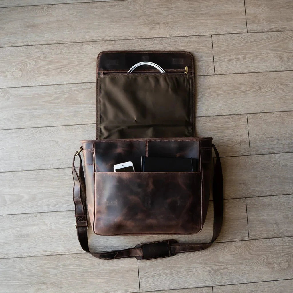 Unique Personalized Rugged Leather Messenger Bag Customized Messenger Bag Gifts for Men by Groovy Guy