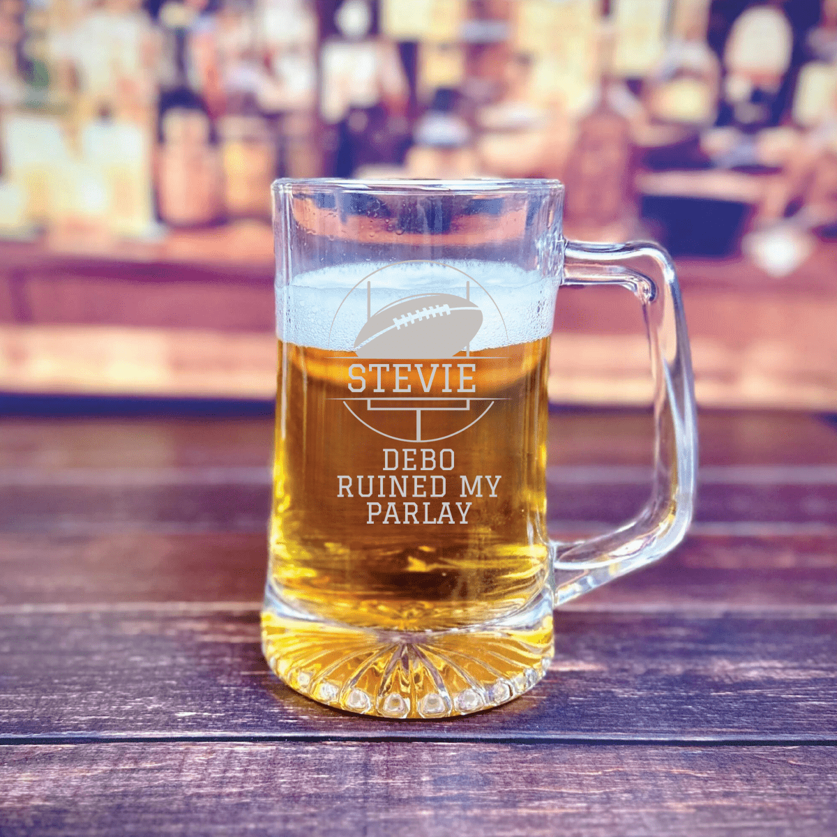 Unique Personalized Champions Beer Mug Customized Football Gifts for Men by Groovy Guy