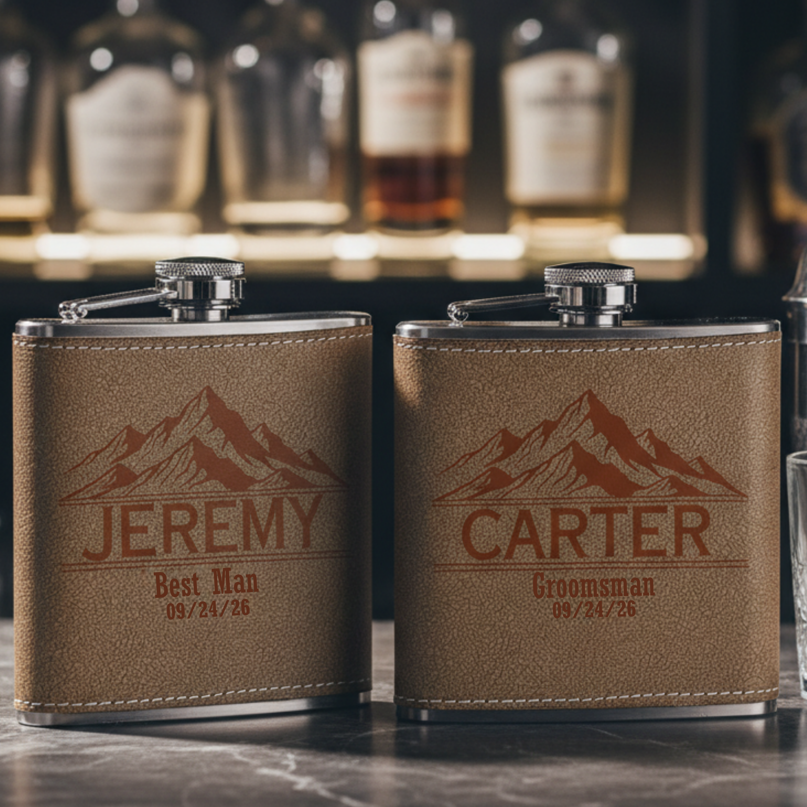 Leather Wrapped Groomsmen Flask