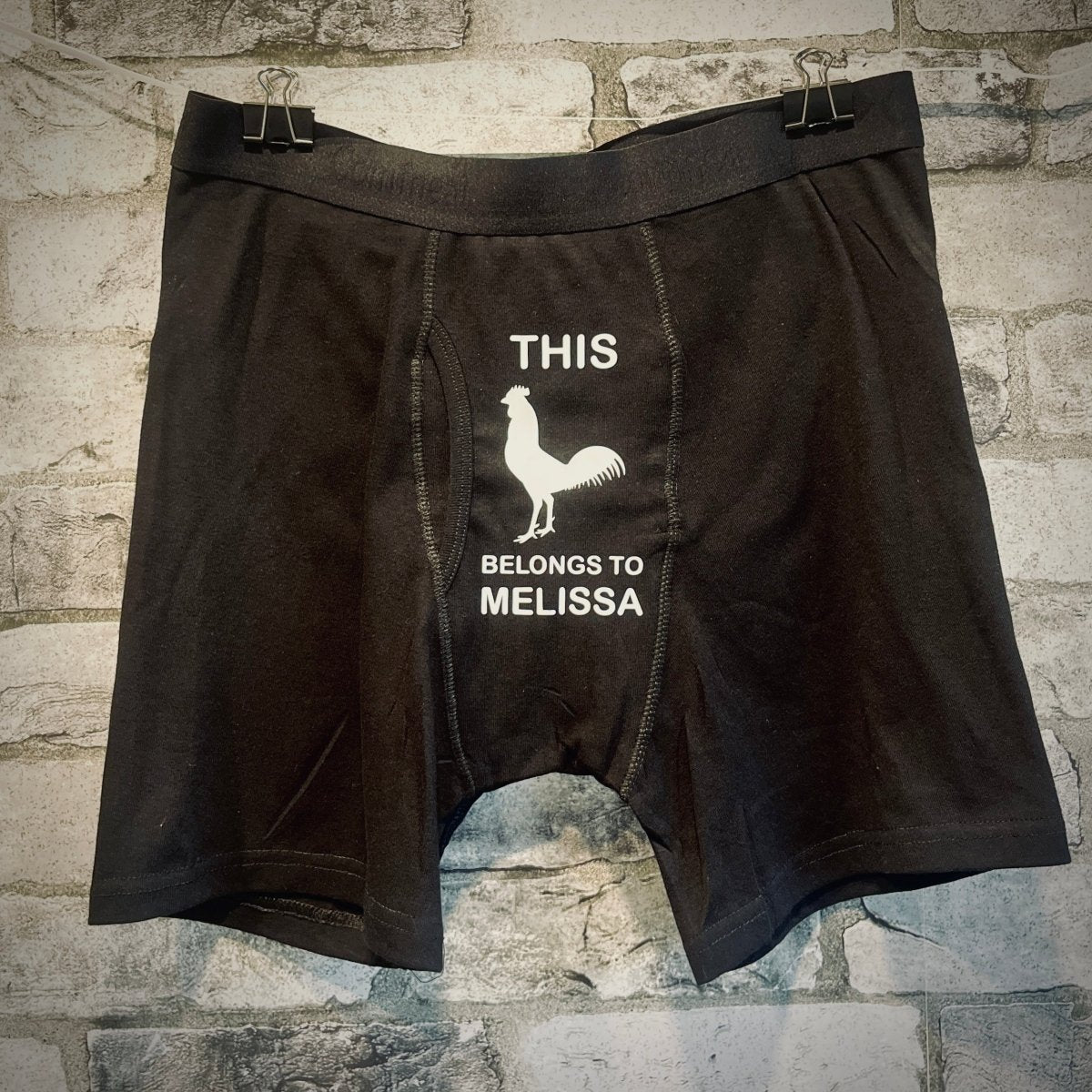 Funny custom boxers made from soft, breathable fabric with personalized name design, perfect for Valentine’s Day, anniversaries, birthdays, or gag gifts.