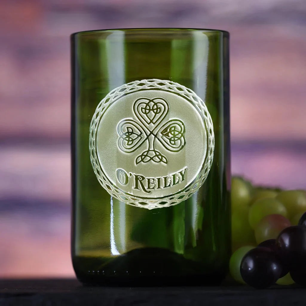 Unique Personalized Irish Green Recycle Wine Bottle Glass Customized Drinkware Gifts for Men by Groovy Guy