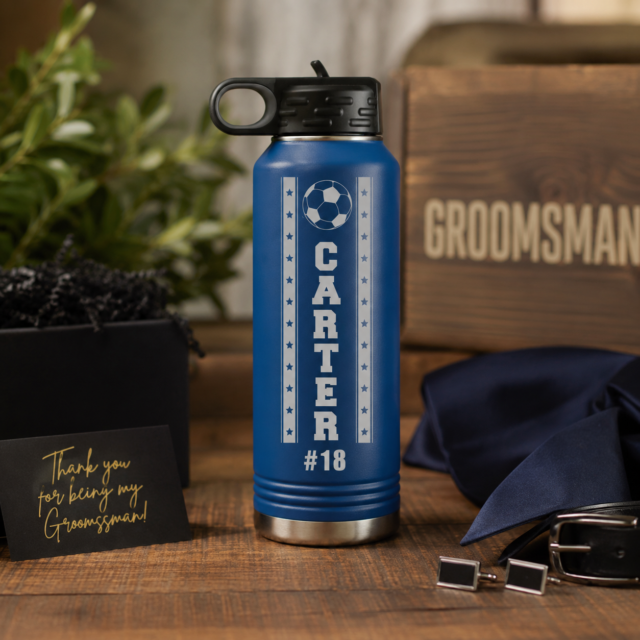 Personalized Soccer Groomsman Water Bottle