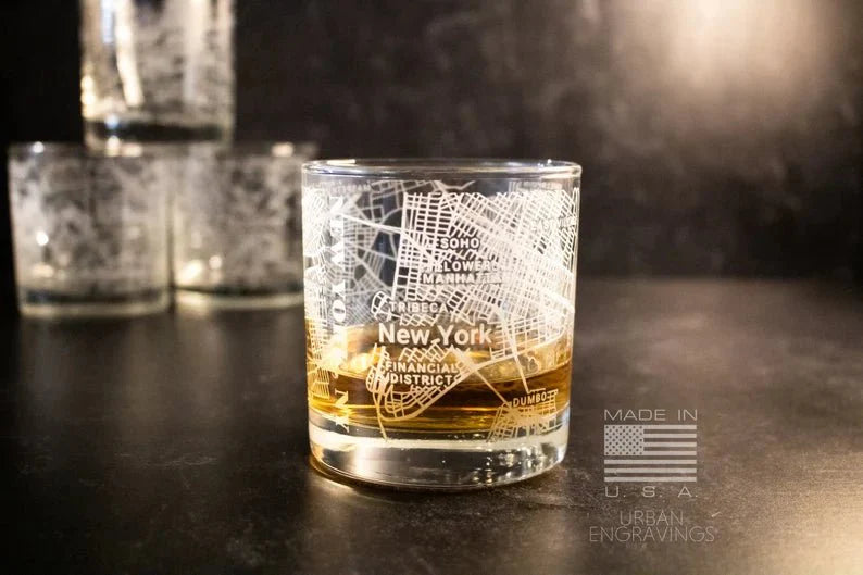 Unique Personalized City Map Rocks Glass Customized Whiskey Glass Gifts for Men by Groovy Guy