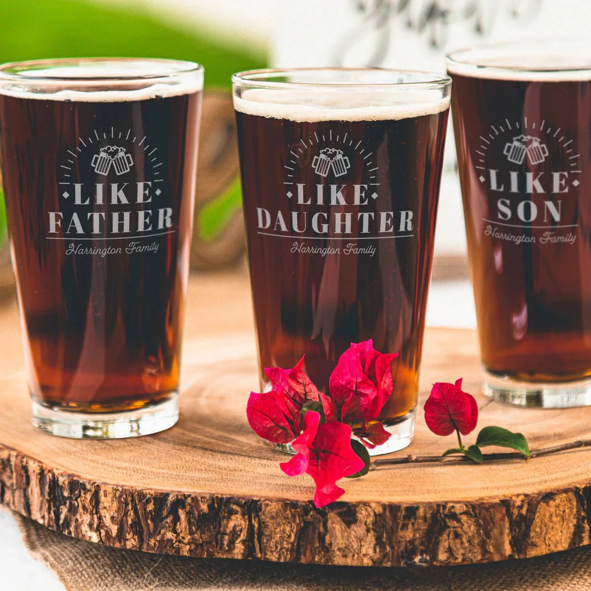 Unique Personalized Like Father Like... Pints - Design: FD12 Customized Drinking Glass Gifts for Men by Groovy Guy
