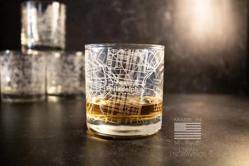 Unique Personalized City Map Rocks Glass Customized Whiskey Glass Gifts for Men by Groovy Guy