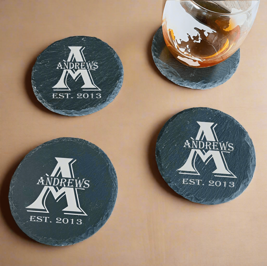 Personalized Last name slate coaster set custom coasters for men