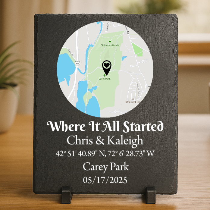 Personalized Slate Map for Him with Coordinates, Names, and Location