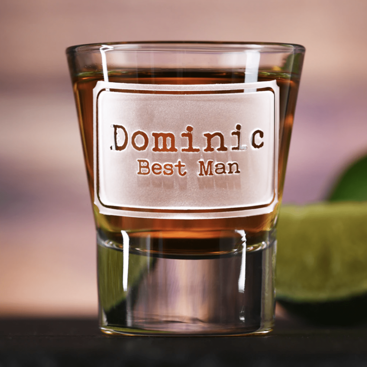 Modern Man personalized shot glass with sand-carved modern engraving