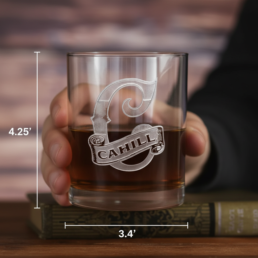 Banner Bourbon personalized whiskey glass with sand-carved banner design