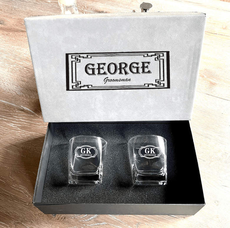 Unique Personalized Personalized Whiskey Glass Box Set Customized Groomsmen Gifts Gifts for Men by Groovy Guy
