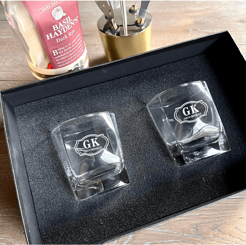 Unique Personalized Personalized Whiskey Glass Box Set Customized Groomsmen Gifts Gifts for Men by Groovy Guy