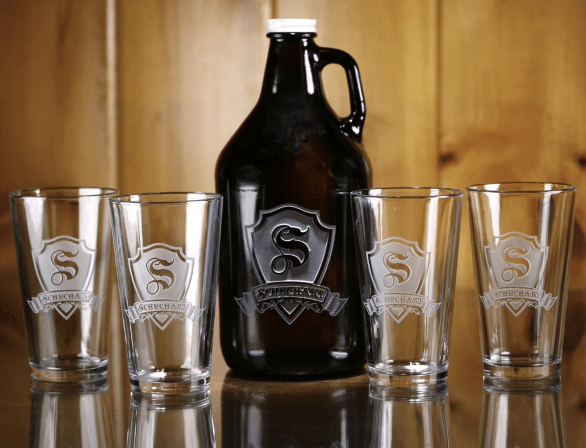 Home Pub personalized bar set with sand-carved engraving across each piece