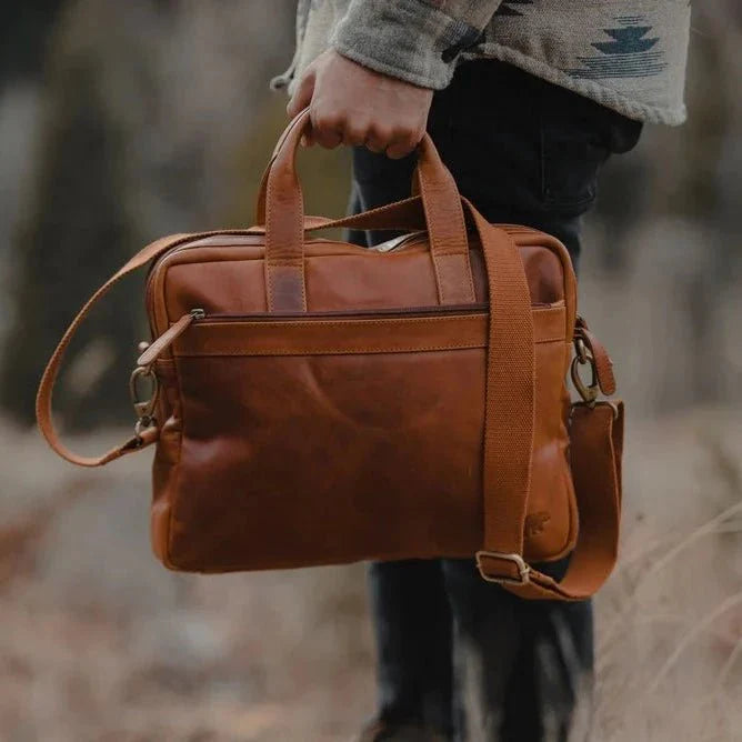 Unique Personalized Leather Laptop Carrier Customized Messenger Bag Gifts for Men by Groovy Guy