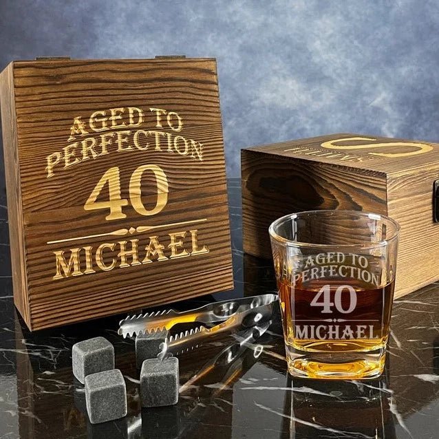 Unique Personalized Whiskey Stone Gift Set Customized Whiskey Glass Set Gifts for Men by Groovy Guy