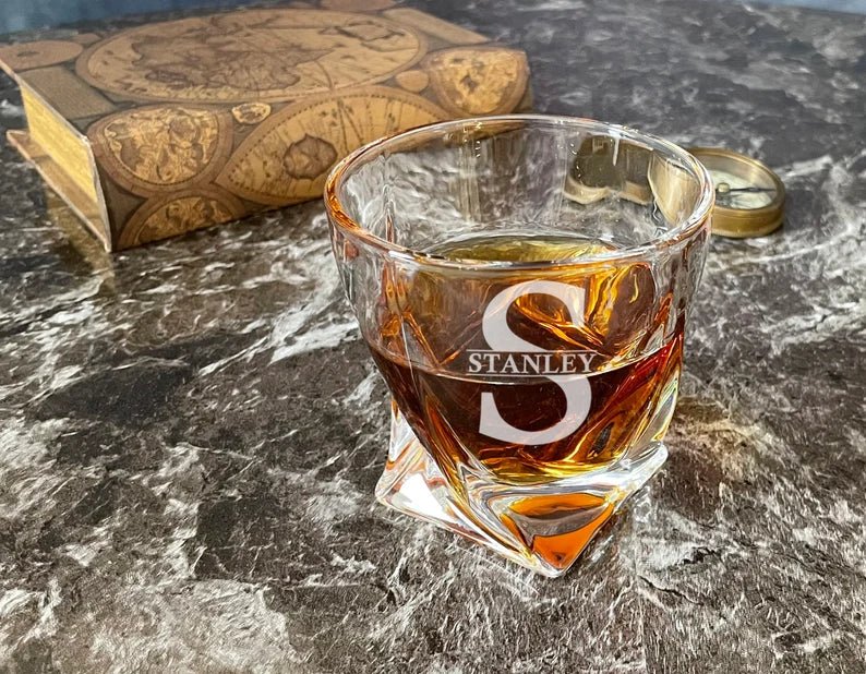 Unique Personalized Fancy Engraved Scotch Glass Customized Whiskey Glass Gifts for Men by Groovy Guy
