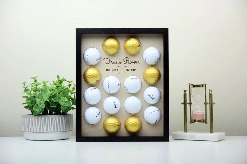 Unique Personalized Custom Golf Ball Display Frame Customized Golf Gifts for Men by Groovy Guy