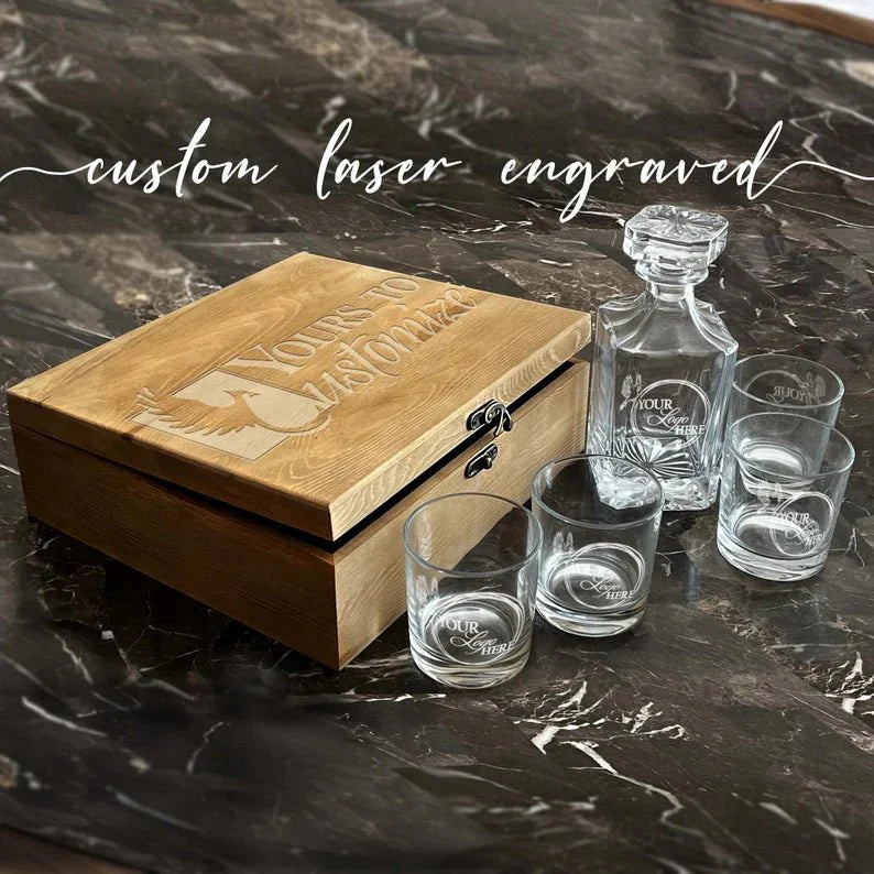 Unique Personalized Custom Whiskey Decanter & Glasses Set Customized Whiskey Glass Set Gifts for Men by Groovy Guy