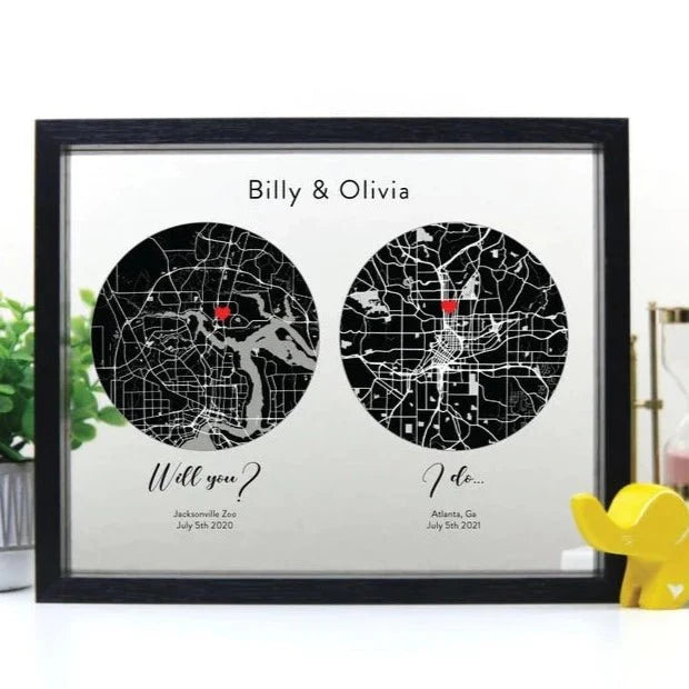 Unique Personalized Framed Maps of our Love Customized Anniversary Gifts for Men by Groovy Guy