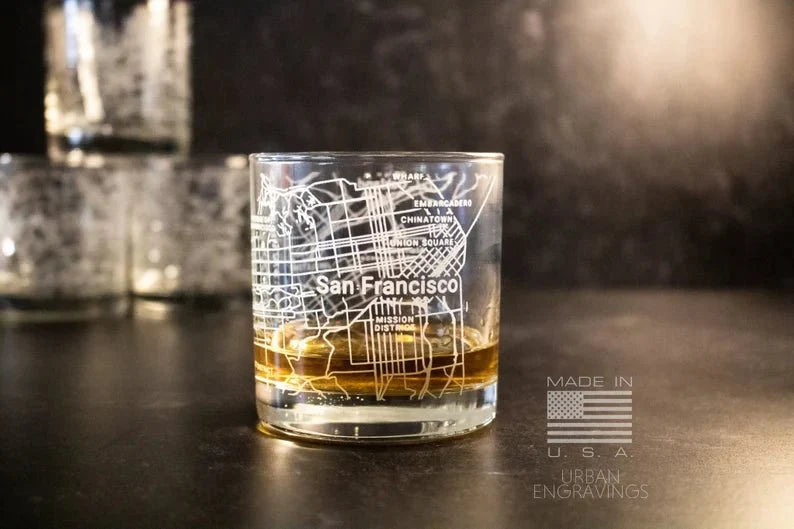 Unique Personalized City Map Rocks Glass Customized Whiskey Glass Gifts for Men by Groovy Guy