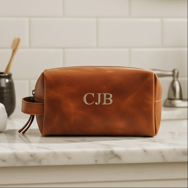 Monogrammed Leather Dopp Kit
