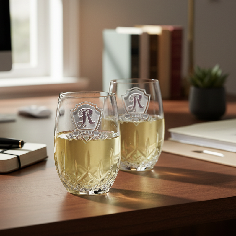 Waterford Lismore personalized couples crystal wine glass set with sand-carved shield and both names
