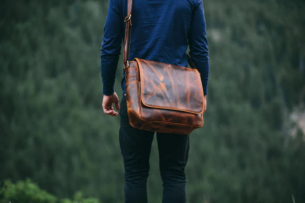 Unique Personalized Rugged Leather Messenger Bag Customized Messenger Bag Gifts for Men by Groovy Guy