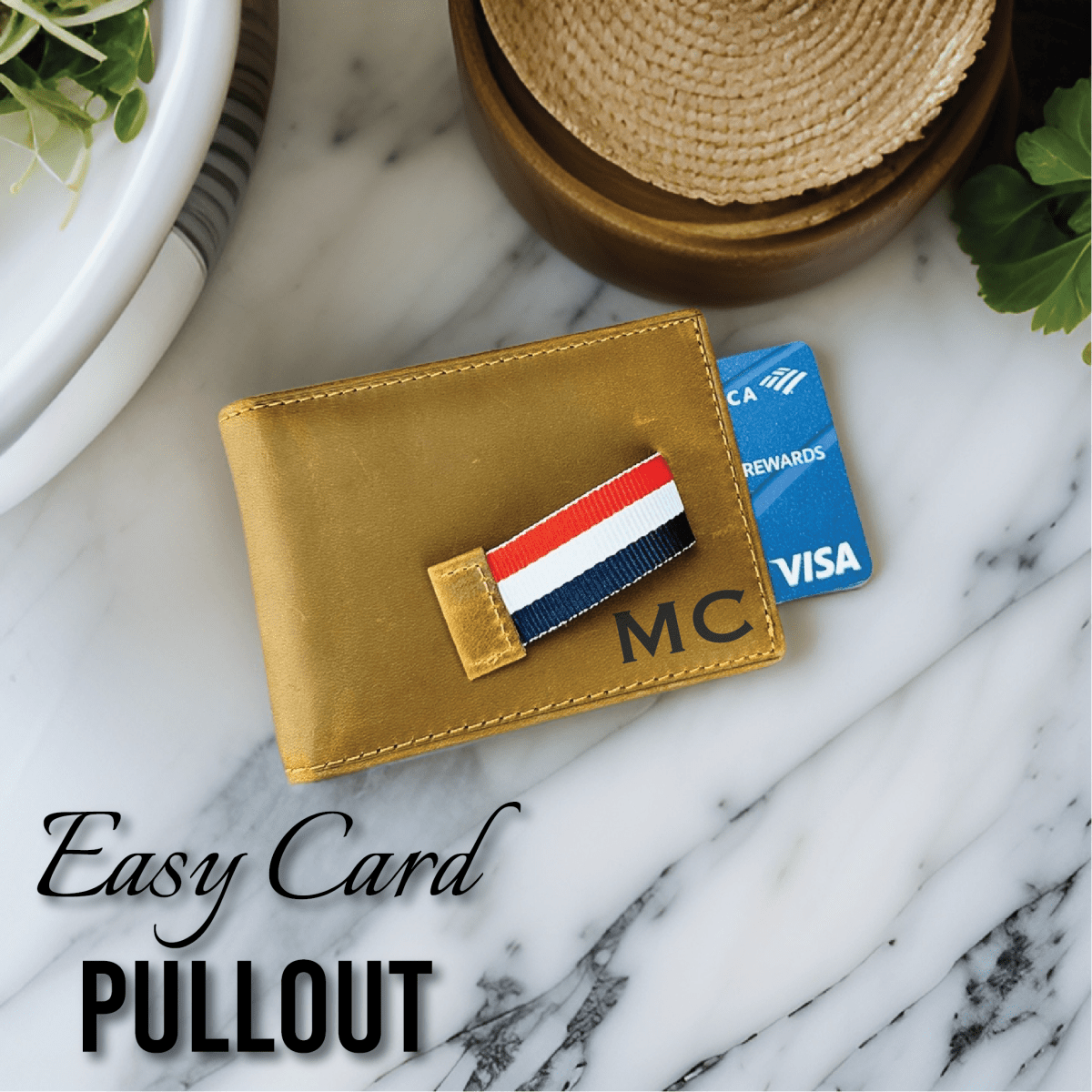 Personalized leather wallet for men crafted from genuine leather, featuring custom engraving for initials and a heartfelt inside message – ideal for Valentine’s Day, anniversaries, birthdays, or Father’s Day.