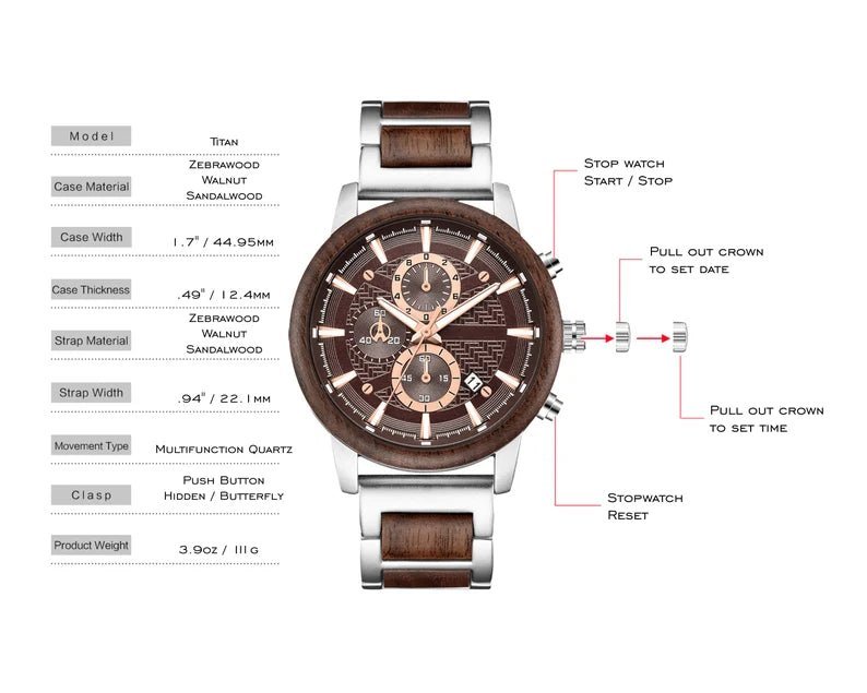 Watches Chronograph Walnut Watch by Groovy Groomsmen Gifts