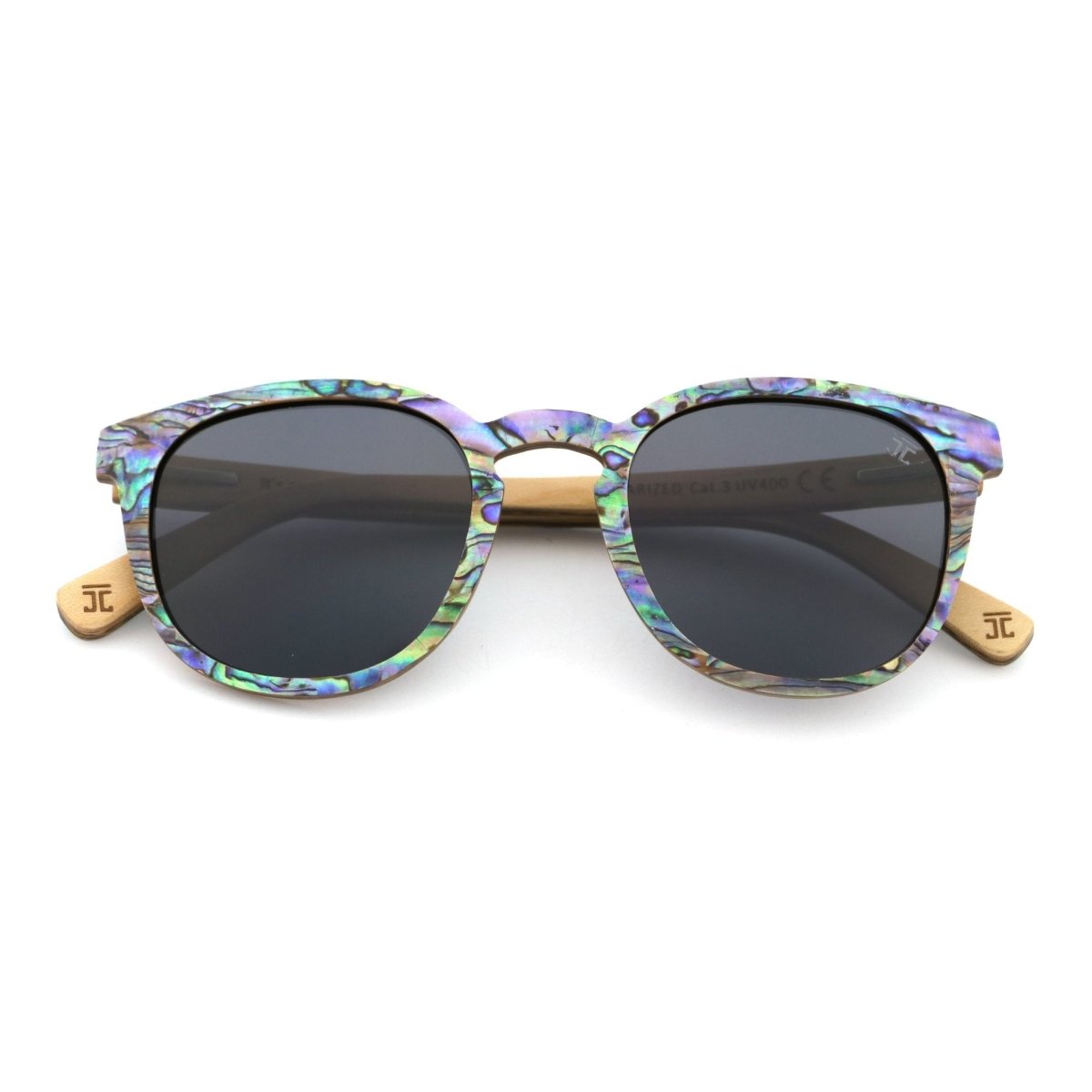 Wooden Sunglasses AquaWave, Square | Abalone by Groovy Groomsmen Gifts