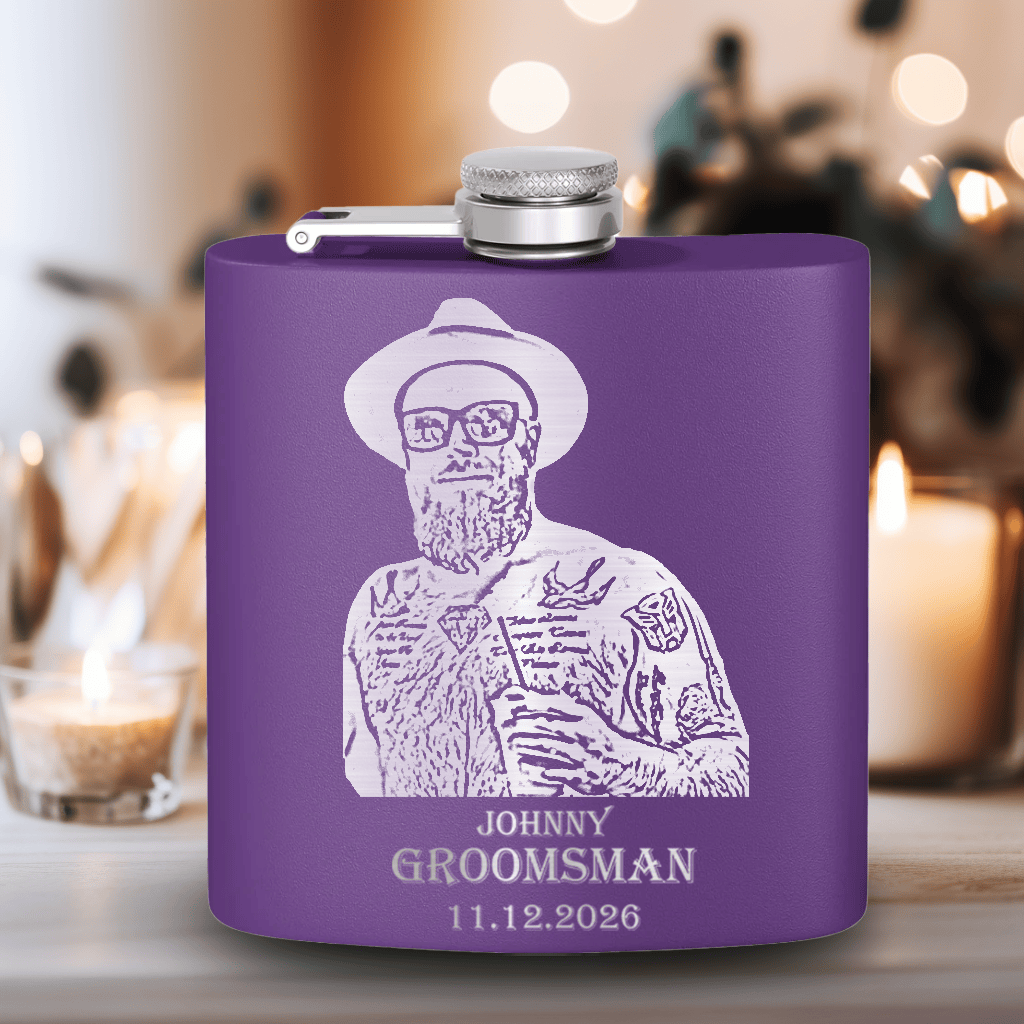 Purple Groomsman Flask With Custom Groomsman Design