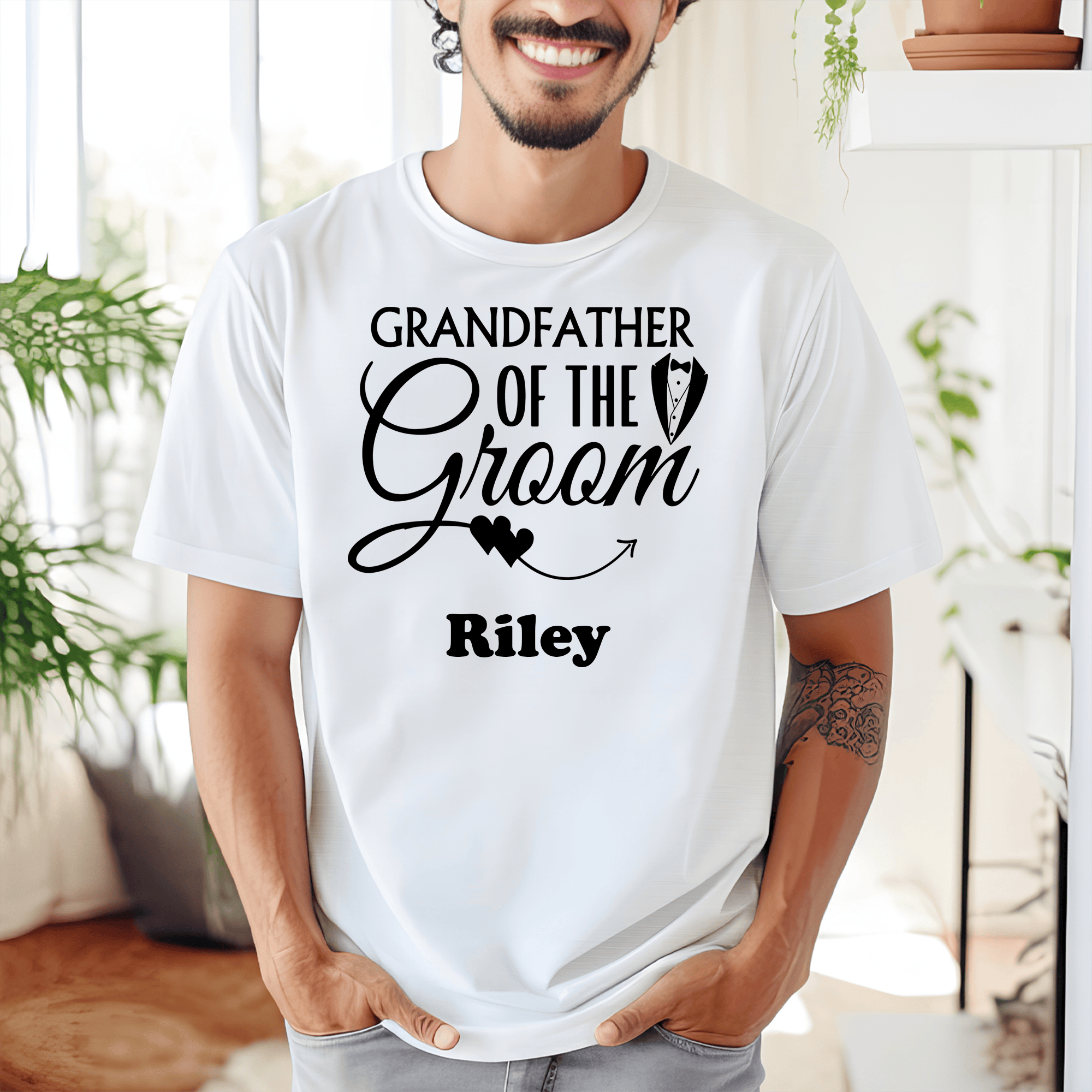 Grey Mens T-Shirt With Grandfather Of The Groom Design