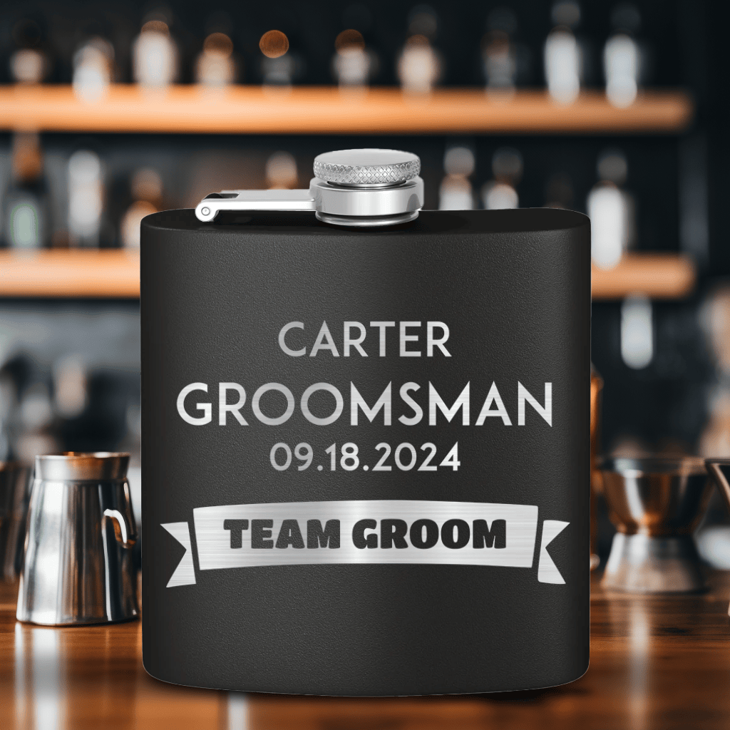 Red Groomsman Flask With Groom Team Design