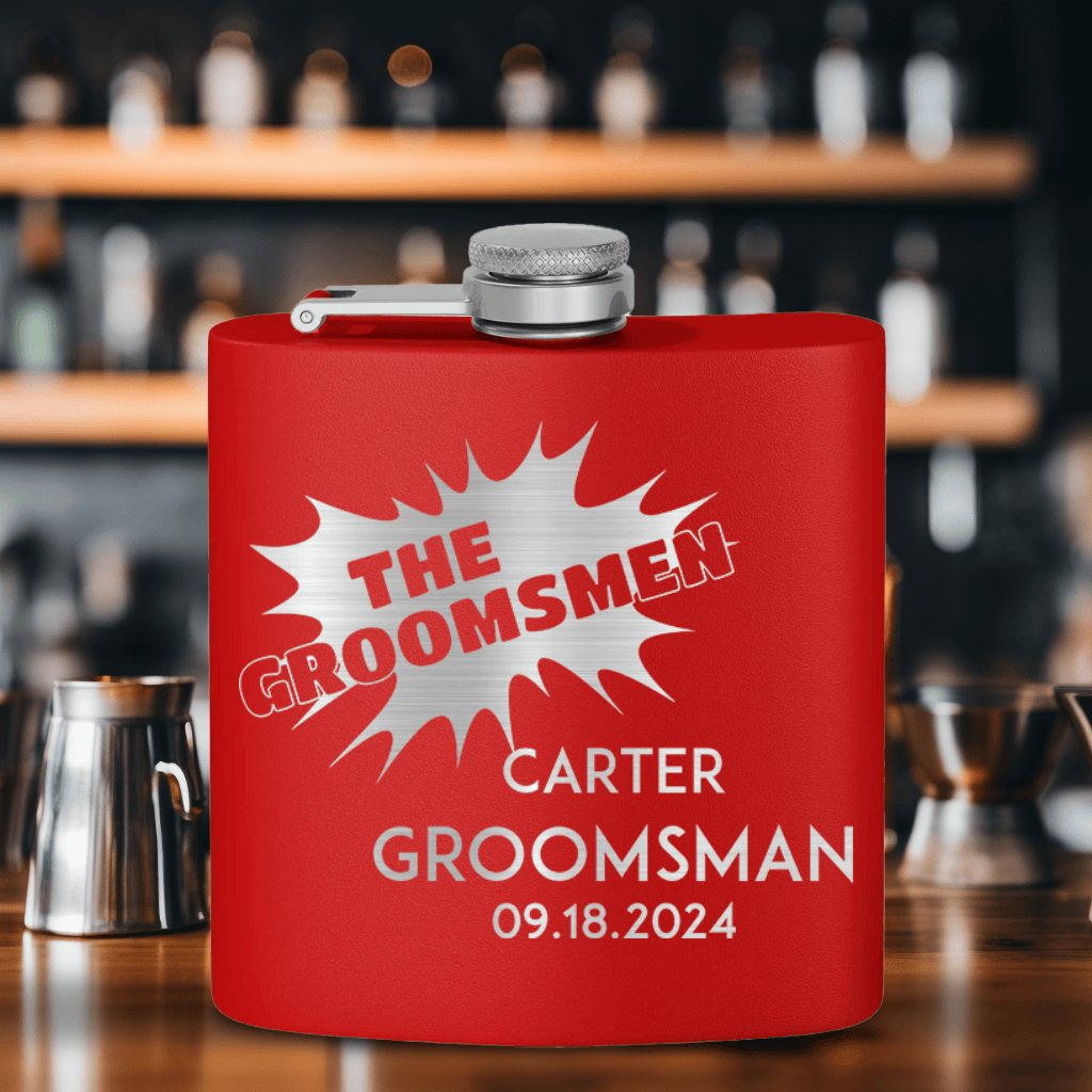 Black Groomsman Flask With Groomsman Explosion Design