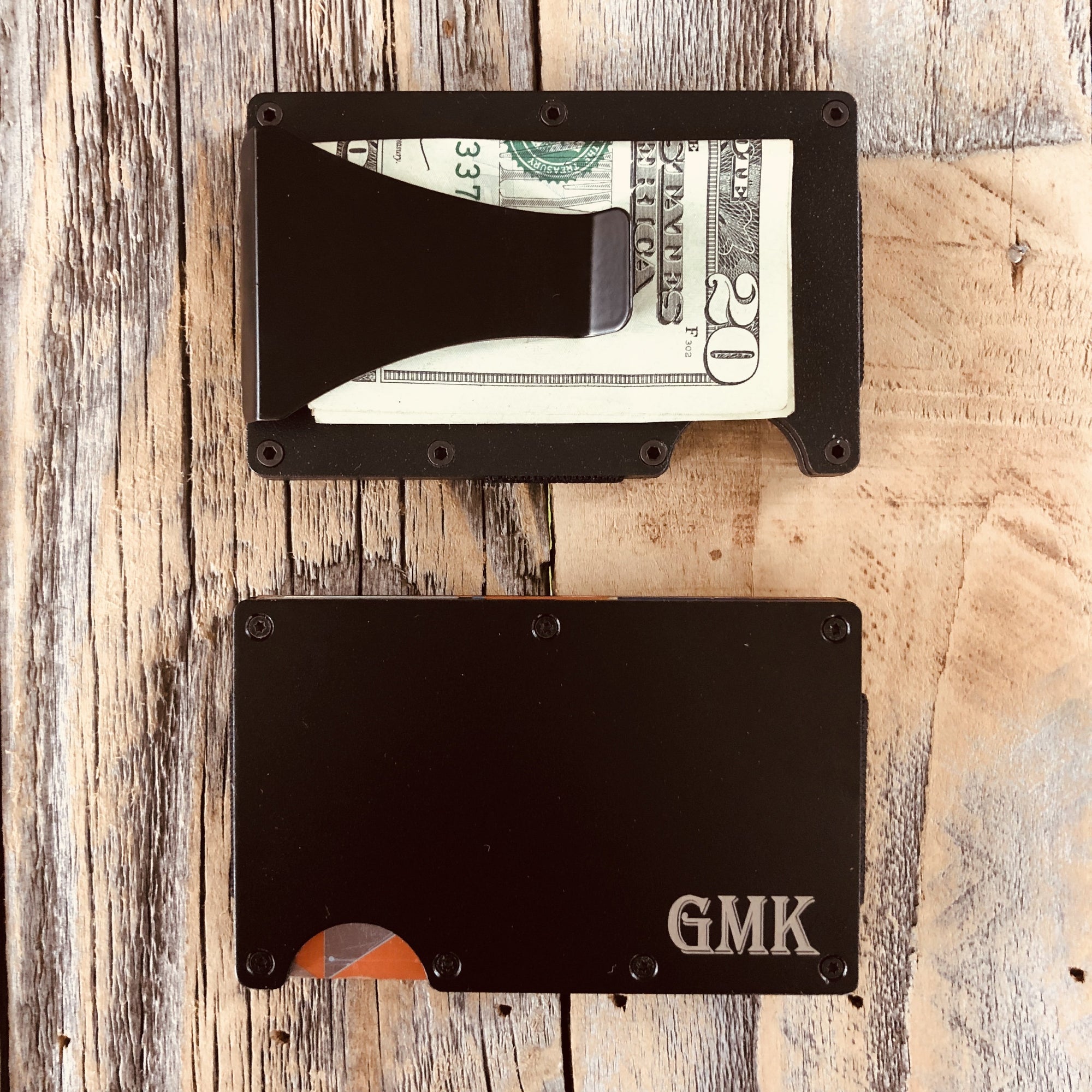 Black Minimalist Wallet Personalized Initials