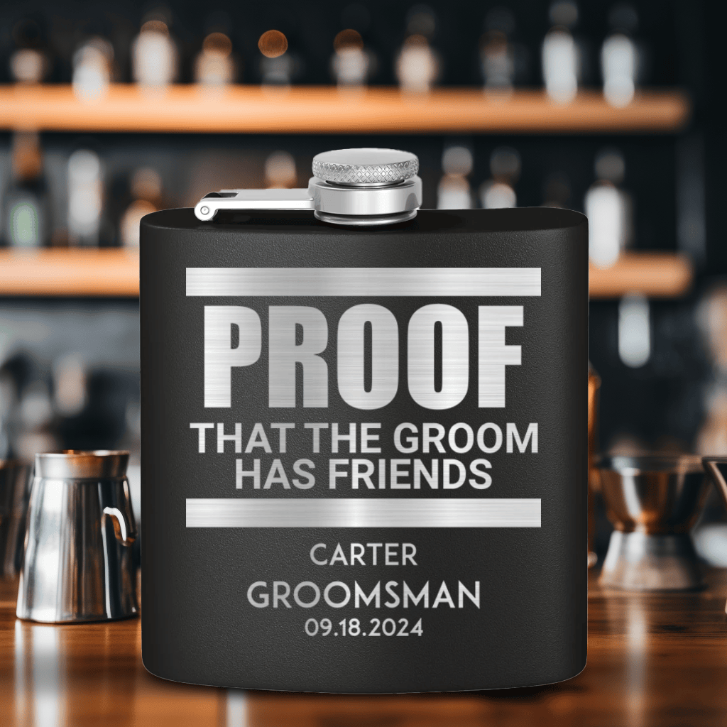 Red Groomsman Flask With Proof Of Friends Design
