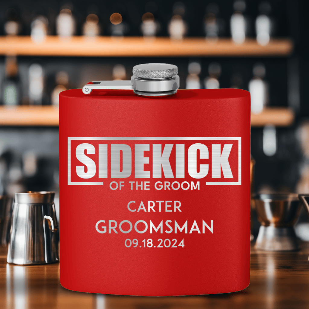 Black Groomsman Flask With Sidekick Of The Groom Design