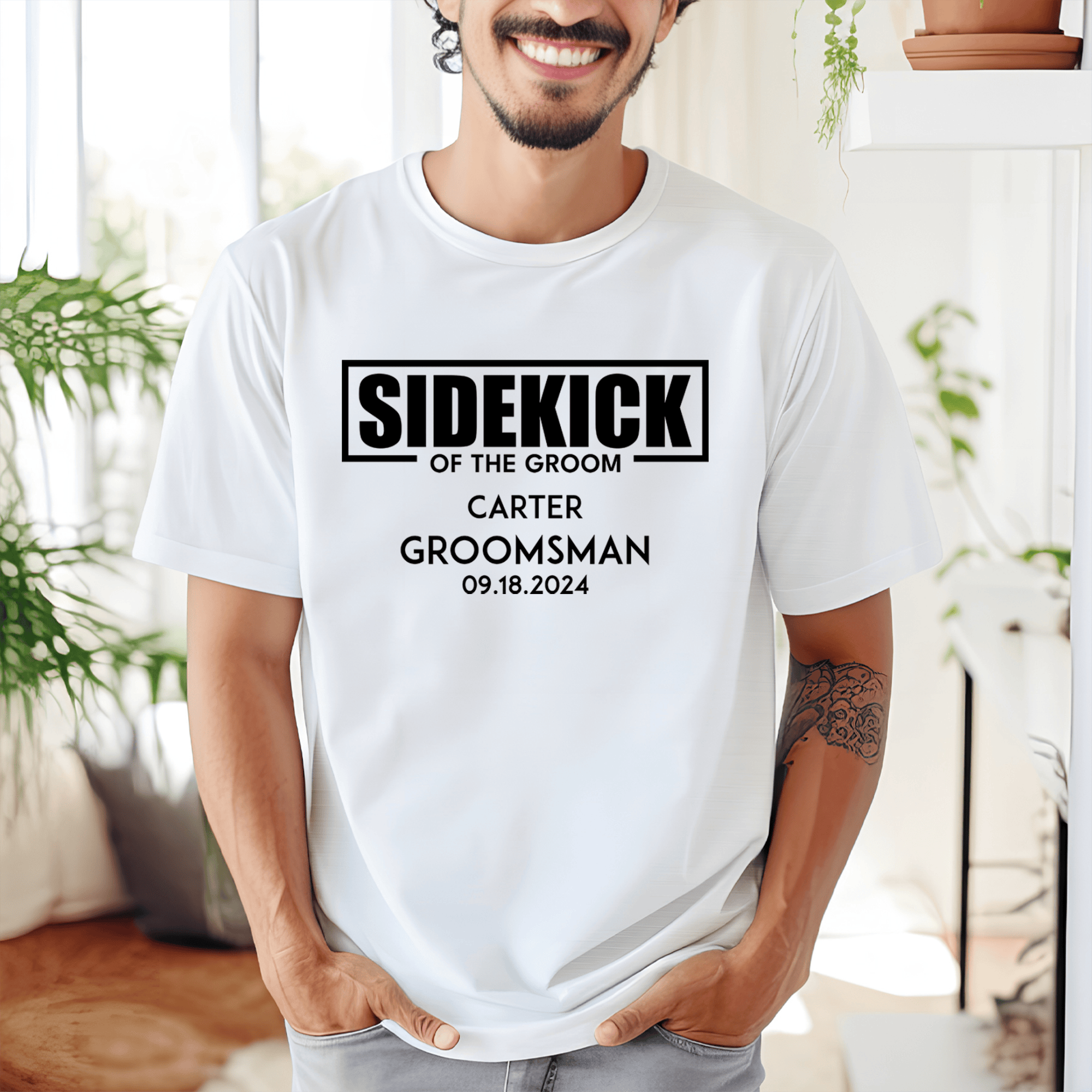 Grey Mens T-Shirt With Sidekick Of The Groom Design
