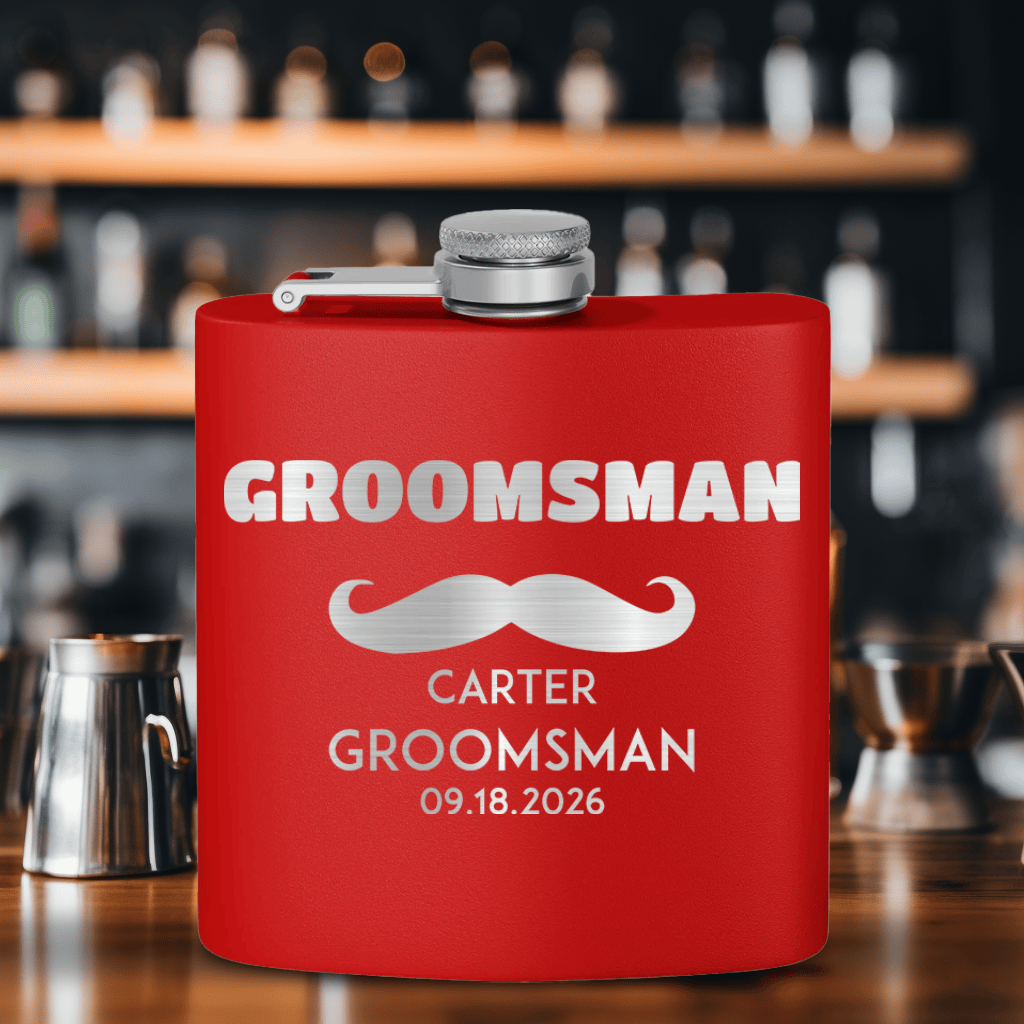 Black Groomsman Flask With The Mustache Amigo Design