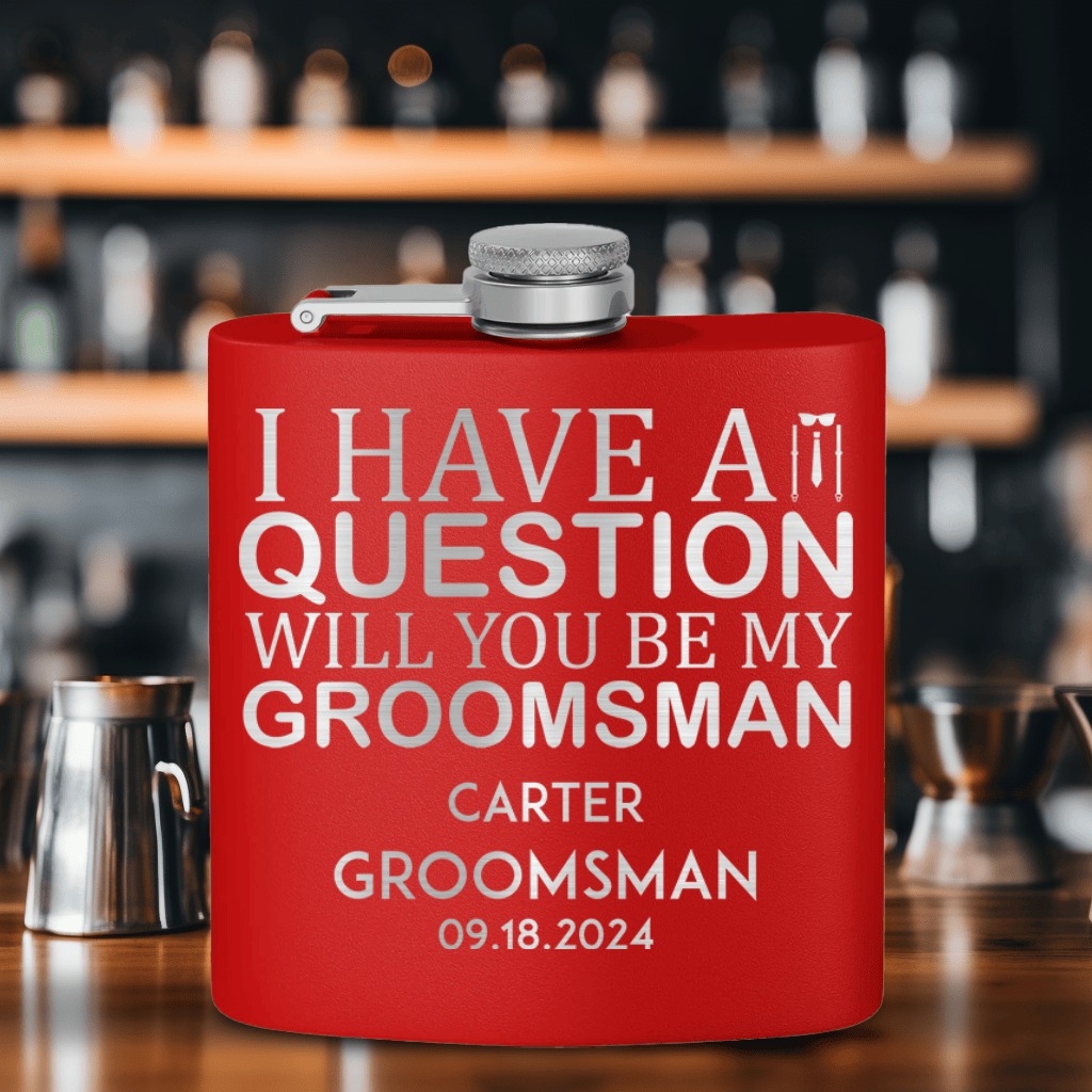 Navy Groomsman Flask With The Real Proposal Design