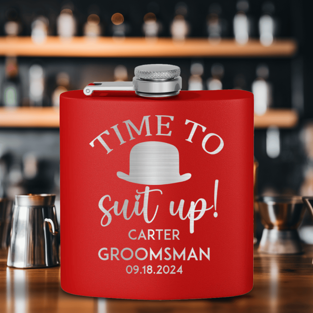 Red Groomsman Flask With Timeless Friend Design