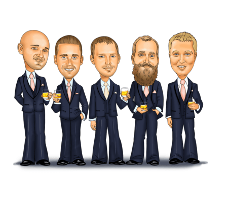 groomsmen wedding pary group caricature